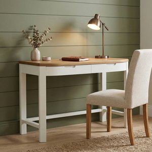 View Bradwell oak and signal white painted compact desk View Bradwell oak and signal white painted compact desk