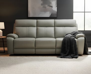 View Cooper light grey leather 3 seater recliner sofa View Cooper light grey leather 3 seater recliner sofa