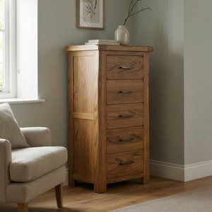 View Rustic solid oak 5 drawer tallboy | dovetail drawers View Rustic solid oak 5 drawer tallboy | dovetail drawers