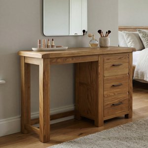 View Rustic solid oak 3 drawer dressing table | dovetail drawers View Rustic solid oak 3 drawer dressing table | dovetail drawers