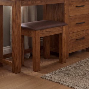 View Rustic solid oak & leather dressing table stool | fully assembled View Rustic solid oak & leather dressing table stool | fully assembled