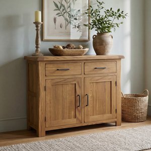 View Rustic solid oak small sideboard | 2 doors- 2 dovetail drawers