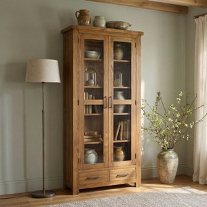 View Rustic solid oak glazed display cabinet | glass doors View Rustic solid oak glazed display cabinet | glass doors