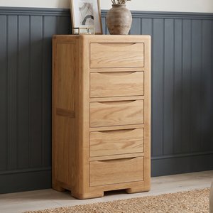 View Harper solid oak 5 drawer tallboy View Harper solid oak 5 drawer tallboy