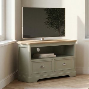 View Brampton soft green painted corner tv cabinet View Brampton soft green painted corner tv cabinet