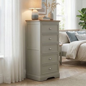 View Brampton soft green painted 5 drawer tallboy View Brampton soft green painted 5 drawer tallboy