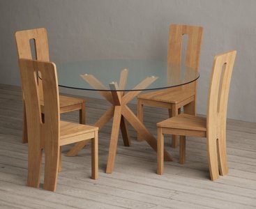 View Lakelyn 140cm round solid oak and glass dining table with 2 oak lucca chairs View Lakelyn 140cm round solid oak and glass dining table with 2 oak lucca chairs