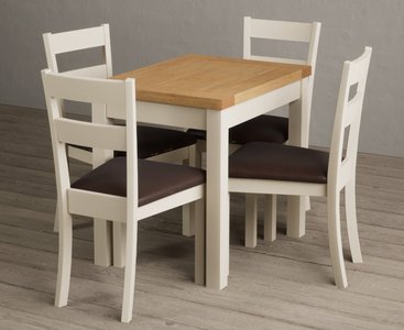 View Extending hadleigh oak and cream painted dining table with 4 blue kendal chairs View Extending hadleigh oak and cream painted dining table with 4 blue kendal chairs