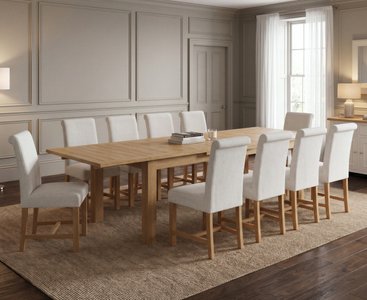 View Extending buxton 140cm solid oak dining table with 10 natural braced chairs View Extending buxton 140cm solid oak dining table with 10 natural braced chairs
