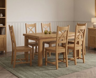 View Extending buxton 140cm solid oak dining table with 6 oak natural chairs View Extending buxton 140cm solid oak dining table with 6 oak natural chairs