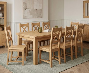 View Extending buxton 140cm solid oak dining table with 8 oak natural chairs View Extending buxton 140cm solid oak dining table with 8 oak natural chairs