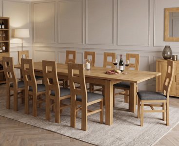 View Extending buxton 140cm solid oak dining table with 10 charcoal grey natural chairs View Extending buxton 140cm solid oak dining table with 10 charcoal grey natural chairs