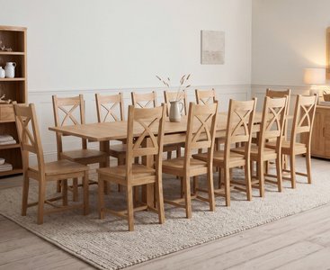 View Extending buxton 180cm solid oak dining table with 12 oak natural chairs View Extending buxton 180cm solid oak dining table with 12 oak natural chairs