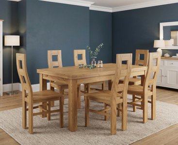 View Extending buxton 180cm solid oak dining table with 6 oak natural chairs View Extending buxton 180cm solid oak dining table with 6 oak natural chairs