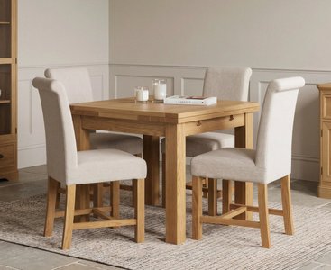 View Extending buxton 90cm solid oak dining table with 4 natural braced chairs View Extending buxton 90cm solid oak dining table with 4 natural braced chairs