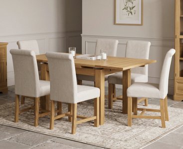 View Extending buxton 90cm solid oak dining table with 6 natural braced chairs View Extending buxton 90cm solid oak dining table with 6 natural braced chairs
