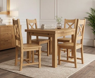 View Extending buxton 90cm solid oak dining table with 4 oak natural chairs View Extending buxton 90cm solid oak dining table with 4 oak natural chairs