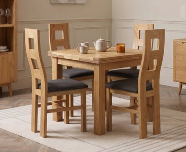 View Extending buxton 90cm solid oak dining table with 4 charcoal grey natural chairs View Extending buxton 90cm solid oak dining table with 4 charcoal grey natural chairs