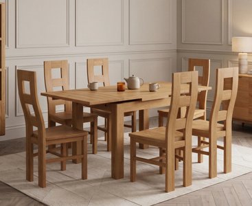 View Extending buxton 90cm solid oak dining table with 6 oak natural chairs View Extending buxton 90cm solid oak dining table with 6 oak natural chairs