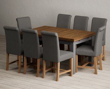 View Extending buxton 140cm oak and charcoal grey dining table with 8 charcoal grey braced chairs View Extending buxton 140cm oak and charcoal grey dining table with 8 charcoal grey braced chairs