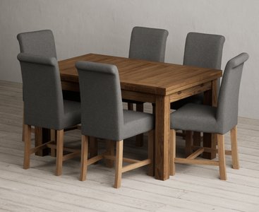 View Extending buxton 140cm rustic solid oak dining table with 6 charcoal grey braced chairs View Extending buxton 140cm rustic solid oak dining table with 6 charcoal grey braced chairs
