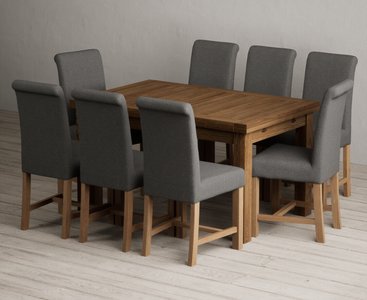 View Extending buxton 140cm rustic solid oak dining table with 8 charcoal grey braced chairs View Extending buxton 140cm rustic solid oak dining table with 8 charcoal grey braced chairs