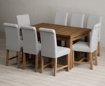 View Extending buxton 140cm rustic solid oak dining table with 8 grey braced chairs View Extending buxton 140cm rustic solid oak dining table with 8 grey braced chairs