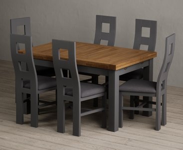 View Extending buxton 140cm oak and charcoal grey dining table with 6 charcoal grey painted chairs View Extending buxton 140cm oak and charcoal grey dining table with 6 charcoal grey painted chairs