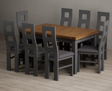 View Extending buxton 140cm oak and charcoal grey dining table with 8 charcoal grey painted chairs View Extending buxton 140cm oak and charcoal grey dining table with 8 charcoal grey painted chairs