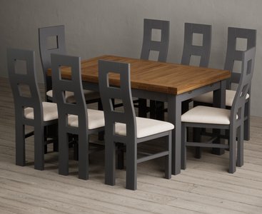 View Extending buxton 140cm oak and charcoal grey dining table with 8 linen painted chairs View Extending buxton 140cm oak and charcoal grey dining table with 8 linen painted chairs