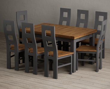 View Extending buxton 140cm oak and charcoal grey dining table with 8 rustic oak painted chairs View Extending buxton 140cm oak and charcoal grey dining table with 8 rustic oak painted chairs