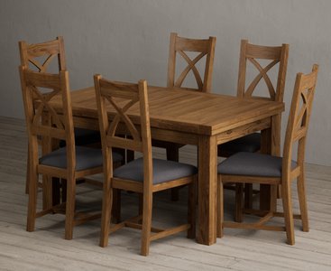 View Extending buxton 140cm rustic solid oak dining table with 6 charcoal grey rustic solid oak chairs View Extending buxton 140cm rustic solid oak dining table with 6 charcoal grey rustic solid oak chairs