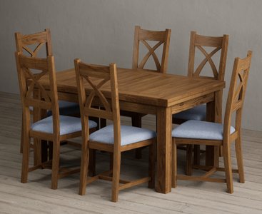 View Extending buxton 140cm rustic solid oak dining table with 6 blue rustic solid oak chairs View Extending buxton 140cm rustic solid oak dining table with 6 blue rustic solid oak chairs