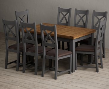 View Extending buxton 140cm oak and charcoal grey dining table with 8 brown painted chairs View Extending buxton 140cm oak and charcoal grey dining table with 8 brown painted chairs