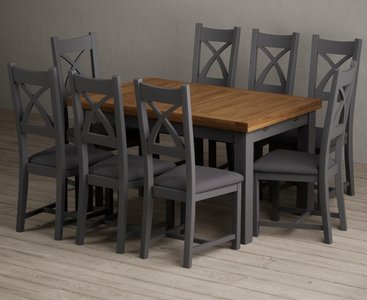 View Extending buxton 140cm oak and charcoal grey dining table with 8 charcoal grey painted chairs View Extending buxton 140cm oak and charcoal grey dining table with 8 charcoal grey painted chairs