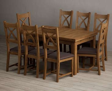 View Extending buxton 140cm rustic solid oak dining table with 8 brown rustic solid oak chairs View Extending buxton 140cm rustic solid oak dining table with 8 brown rustic solid oak chairs