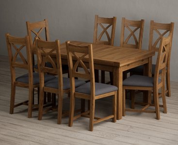 View Extending buxton 140cm rustic solid oak dining table with 8 charcoal grey rustic solid oak chairs View Extending buxton 140cm rustic solid oak dining table with 8 charcoal grey rustic solid oak chairs