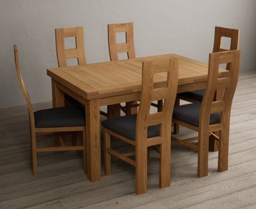 View Extending buxton 140cm solid oak dining table with 8 brown natural chairs View Extending buxton 140cm solid oak dining table with 8 brown natural chairs
