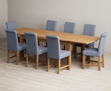 View Extending buxton 180cm solid oak dining table with 12 grey braced chairs View Extending buxton 180cm solid oak dining table with 12 grey braced chairs