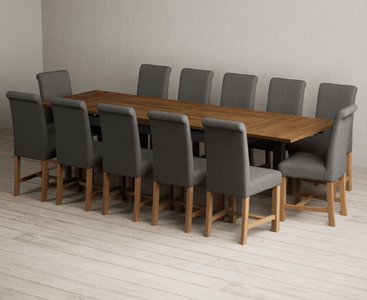 View Extending buxton 180cm oak and charcoal grey dining table with 12 charcoal grey braced chairs View Extending buxton 180cm oak and charcoal grey dining table with 12 charcoal grey braced chairs