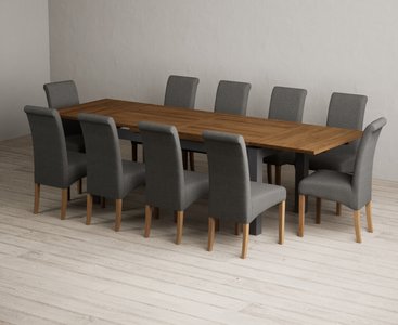 View Extending buxton 180cm oak and charcoal grey dining table with 10 charcoal grey scroll back chairs View Extending buxton 180cm oak and charcoal grey dining table with 10 charcoal grey scroll back chairs