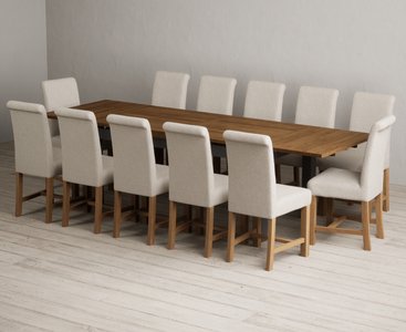 View Extending buxton 180cm oak and charcoal grey dining table with 12 natural braced chairs View Extending buxton 180cm oak and charcoal grey dining table with 12 natural braced chairs