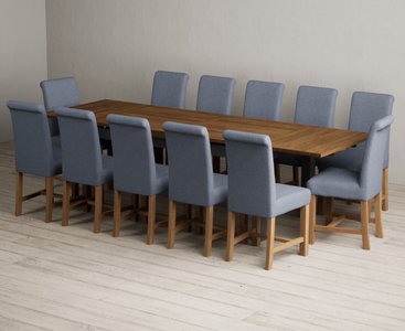 View Extending buxton 180cm oak and charcoal grey dining table with 12 blue braced chairs View Extending buxton 180cm oak and charcoal grey dining table with 12 blue braced chairs