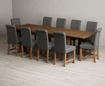 View Extending buxton 180cm rustic solid oak dining table with 10 charcoal grey braced chairs View Extending buxton 180cm rustic solid oak dining table with 10 charcoal grey braced chairs