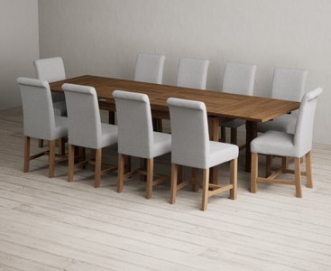 View Extending buxton 180cm rustic solid oak dining table with 10 grey braced chairs View Extending buxton 180cm rustic solid oak dining table with 10 grey braced chairs