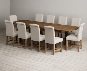 View Extending buxton 180cm rustic solid oak dining table with 10 natural braced chairs View Extending buxton 180cm rustic solid oak dining table with 10 natural braced chairs