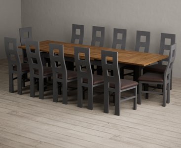 View Extending buxton 180cm oak and charcoal grey dining table with 12 brown painted chairs View Extending buxton 180cm oak and charcoal grey dining table with 12 brown painted chairs