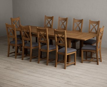 View Extending buxton 180cm rustic solid oak dining table with 10 charcoal grey rustic solid oak chairs View Extending buxton 180cm rustic solid oak dining table with 10 charcoal grey rustic solid oak chairs