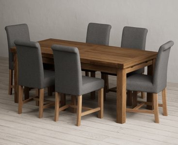 View Extending buxton 180cm rustic solid oak dining table with 12 grey braced chairs View Extending buxton 180cm rustic solid oak dining table with 12 grey braced chairs