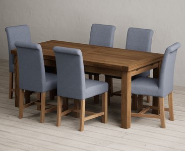 View Extending buxton 180cm rustic solid oak dining table with 6 blue braced chairs View Extending buxton 180cm rustic solid oak dining table with 6 blue braced chairs